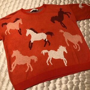 LOFT Orange Horse Print Knit Sweater | Size Small